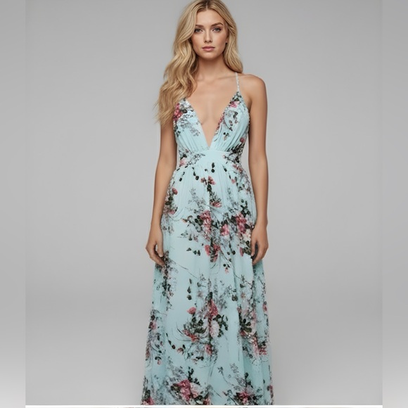 Boho Criss Cross Backless Floral Maxi Dress - Picture 6 of 9